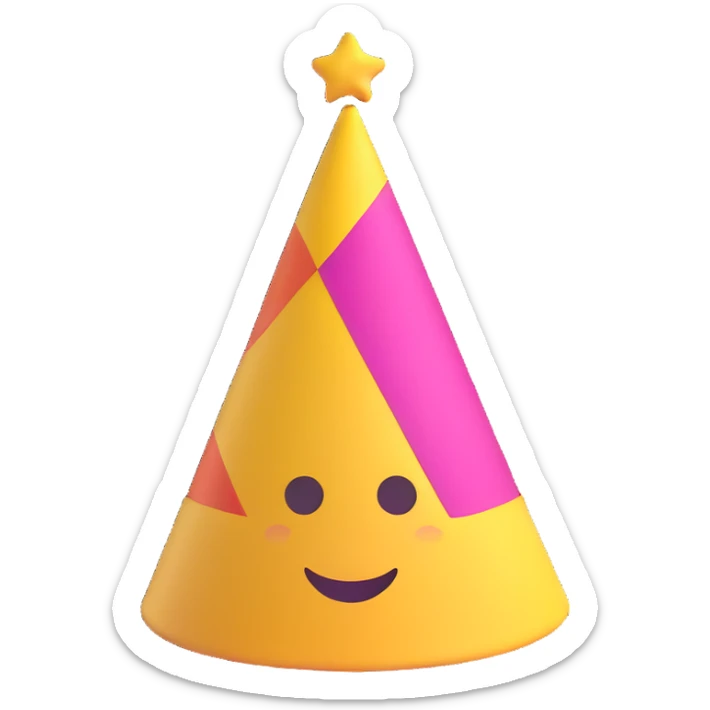 cartoon sticker of a party hat emoji celebrating, colorful and cheerful style, no text, suitable for WhatsApp and Instagram, transparent background sticker