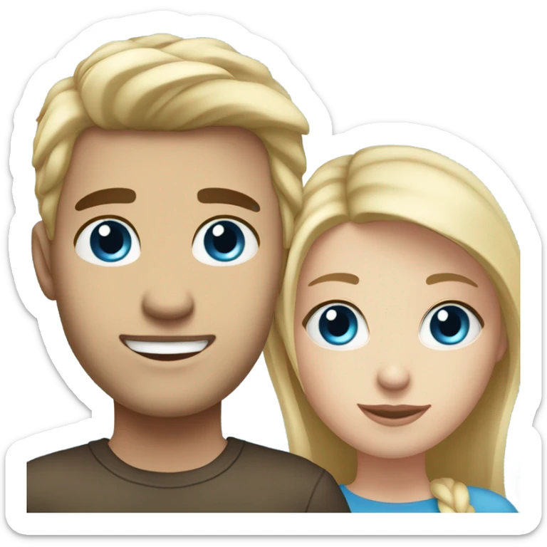 A blonde haired girl with her boyfriend. He has dark brown  hair. They both have blue eyes  sticker
