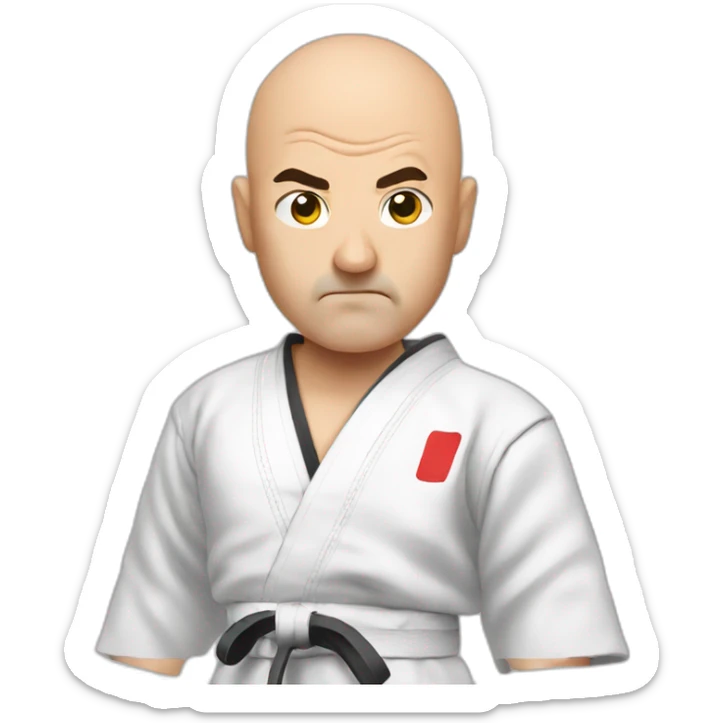 Bald 50 year old taekwondo Master with european traced looking angrily in the camera sticker