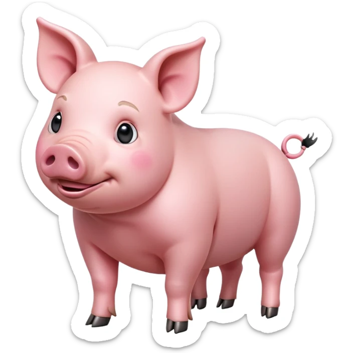 cinematic-[realistic pig]-realistic-full-body-standing-emoji,-tail-flicking-lazily,-head-tilted-dramatically,-sleek-[pink]-skin,-simplified-yet-realistic-focused-features,-highly-detailed,-glowing-with-an-almost-sarcastic-glow sticker