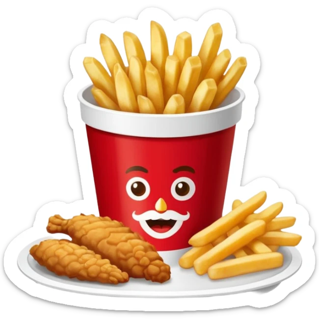 Plateau rouge de fast food avec dessus une bucket de poulet KFC des frite et un coca sticker