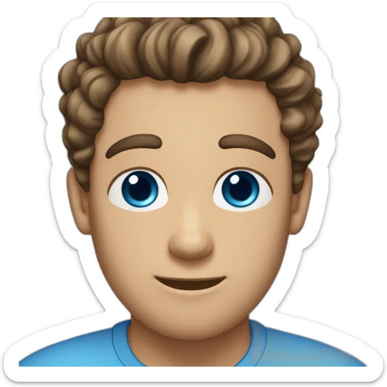 man-with-curly brown-hair with grey streaks-and-blue-eyes, blue shirt sticker