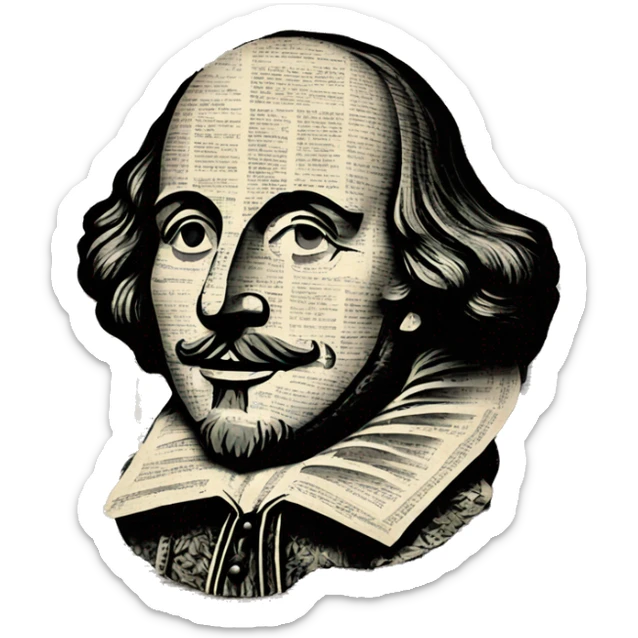 Shakespeare made of newspaper cuttings 420 hemp roses flowers plants leaves sticker