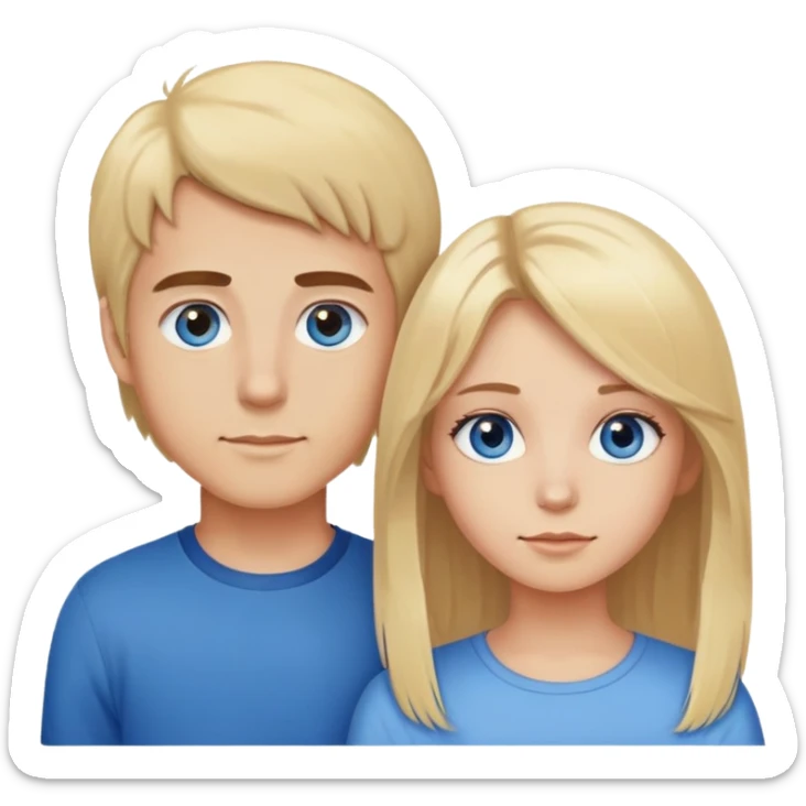 Brother and sister, brother has brown eyes and hair and sister has blond hair and blue eyes sticker