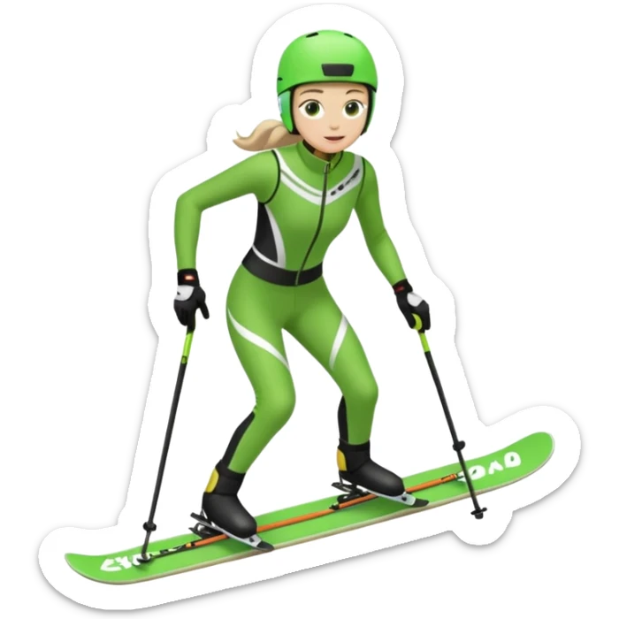 Xc ski racer in green and black clothing. Full body, skate skiing  sticker