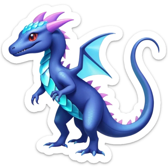 Iridescent crystalic Shiny pastel Salandit-Aurorus-Salazzle-Dragonair-Fakémon-hybrid-creature (full body)  sticker