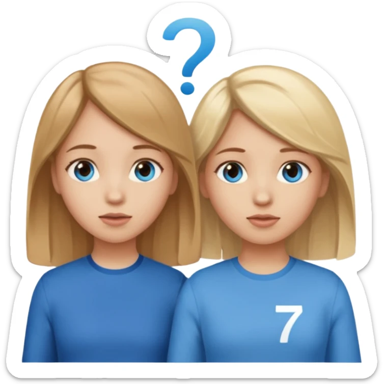 Two girls one with blond hair and one with brown hair both blue eyes with speech marks saying  six seven  sticker