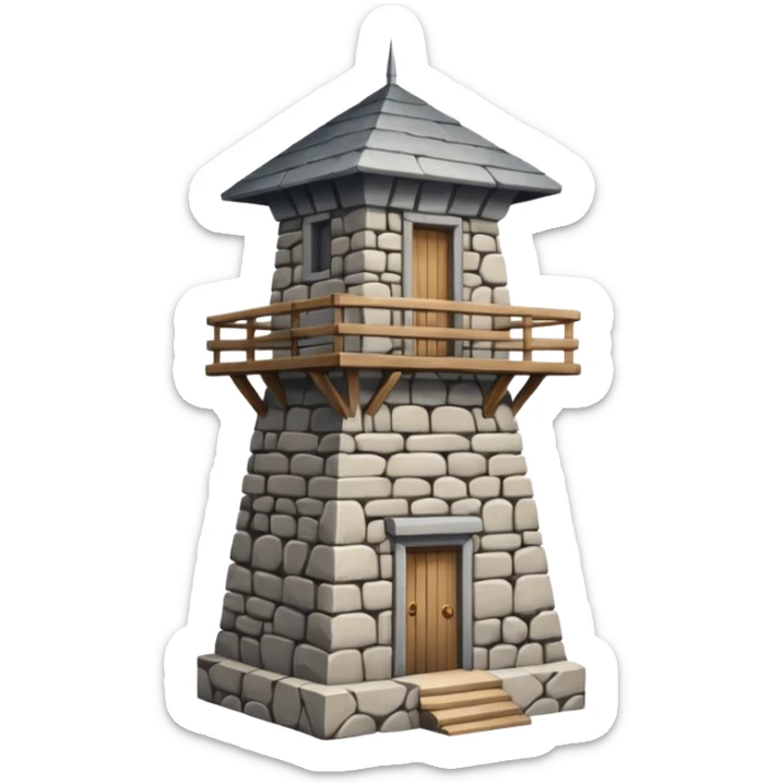 A tall stone watchtower with wooden balcony near the top. sticker