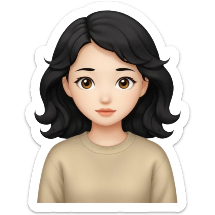 Beautiful girl,Black hair, wavy long hair,Black eyes,Chinese, beige sweater  sticker