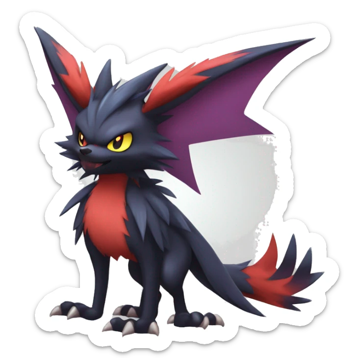  Kawaii Edgy Cool Beautiful Nargacuga-Noivern-Noibat-Litten-Zorua-Zoroark-Fakemon-fusion full body sticker