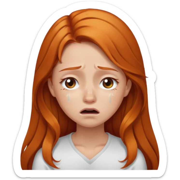 Girl crying with long hair, brown eyes, ginger hair sticker