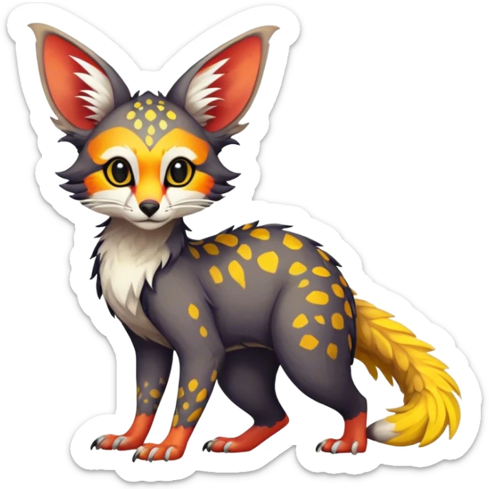Feral Rare Fantasy vibrant colorful tropical Vernid-Trico-species by LiLaiRa, random markings, tufted tail, tufted ears, full body sticker