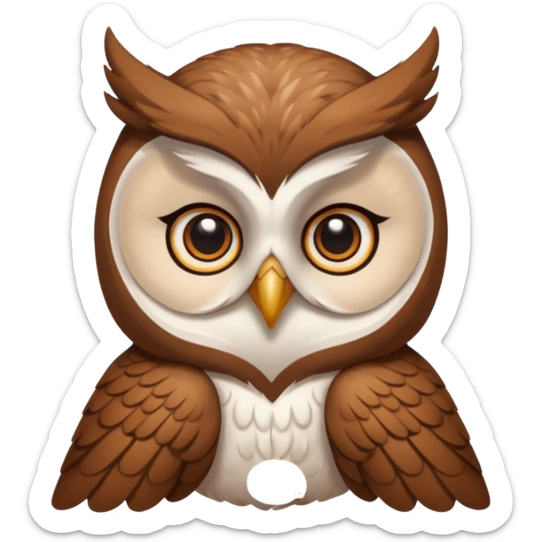 An cats head with a brown on top of the head of the cat the cats head infused with an white owls body with brown wings sticker