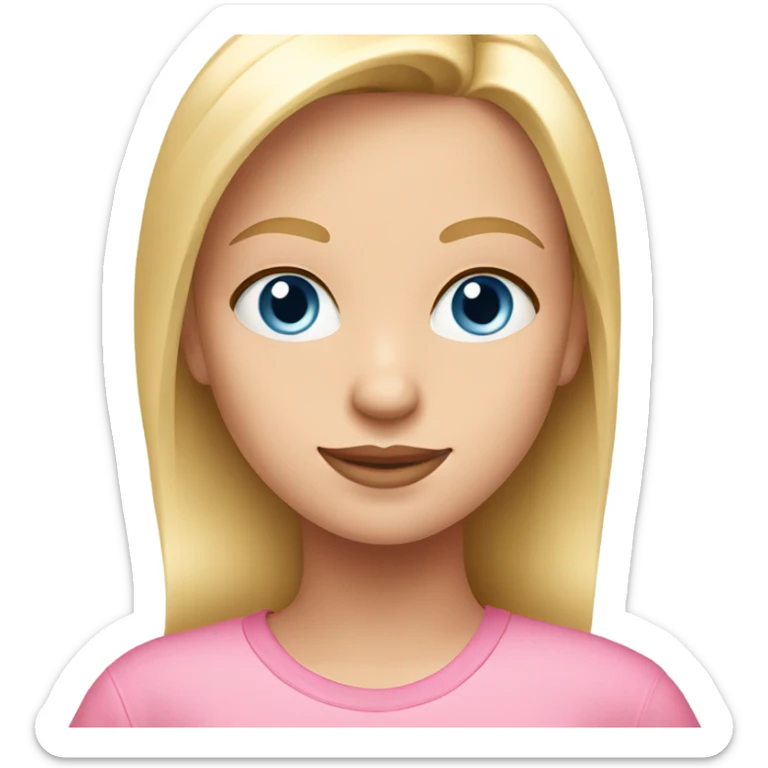 A girl with blonde hair blue eyes and a pink top sticker