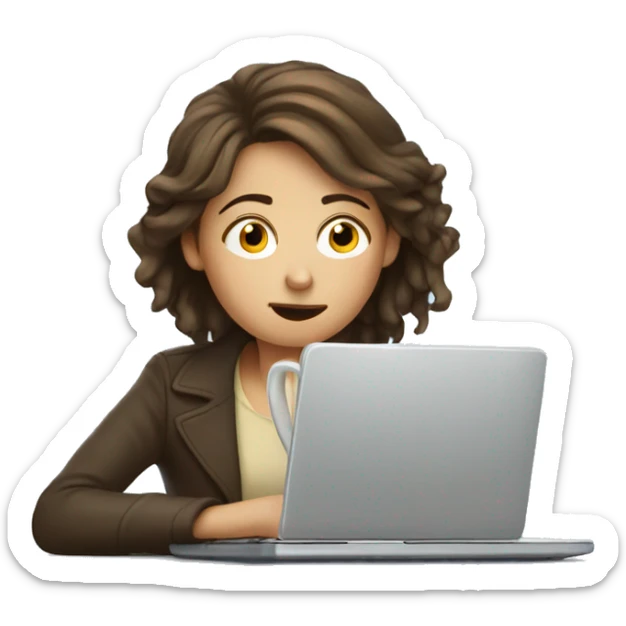 tired french girl with laptop drinking a lot of coffee sticker