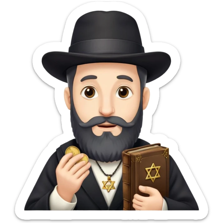 Jewish man pinching a penny with beard black hat Star of David and Torah  sticker