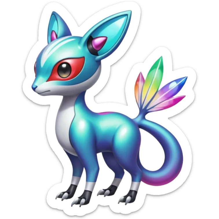 Shiny Colorful Futuristic Cyber-Vernid-Trico-Meloetta-Latias-Koraidon-Peppercat-Protogen-Pokémon-Digimon-Fakémon-fusion-hybrid-creature sticker