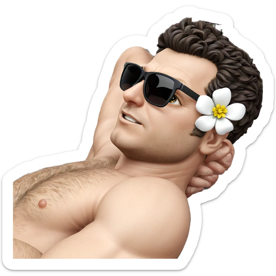 muscular male with flower ornament sticker