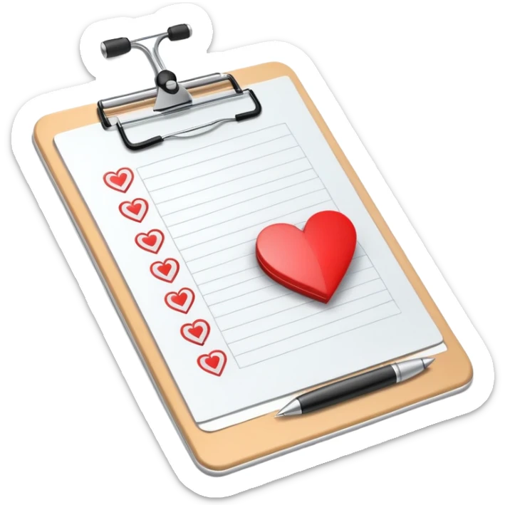 Medical clipboard with heart symbol and check mark, representing sexual health checkup sticker