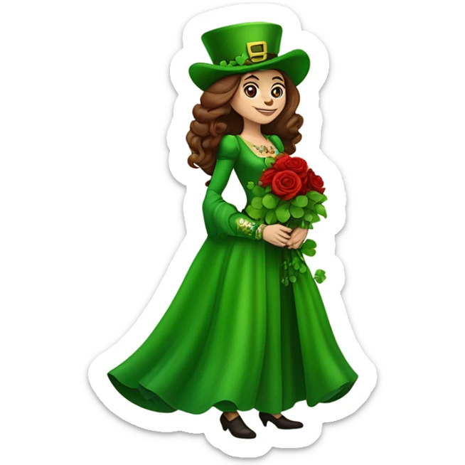 A very short Short leprechaun giving red roses and clovers to a much taller brown haired queen sticker