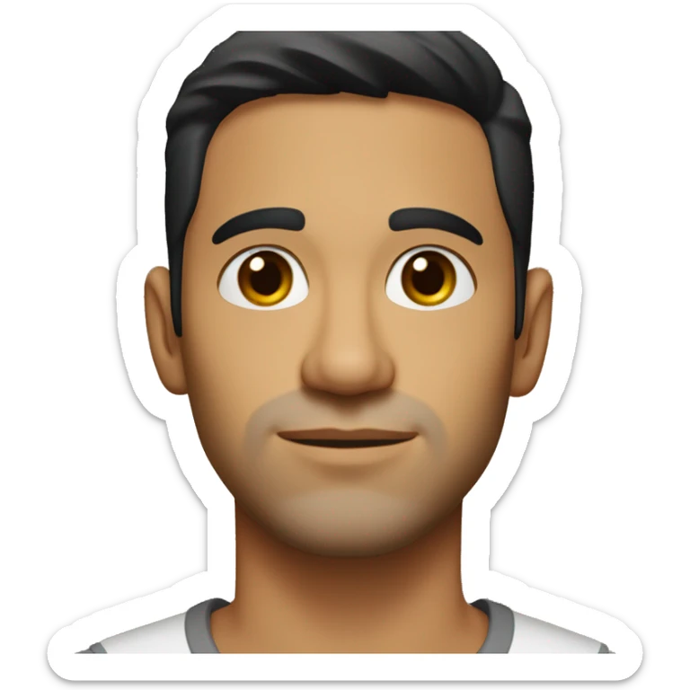 A head and shoulders shot of a 34 year old Latino man, with short black hair, with none facial hair,   with brown eyes wearing a t-shirt. sticker