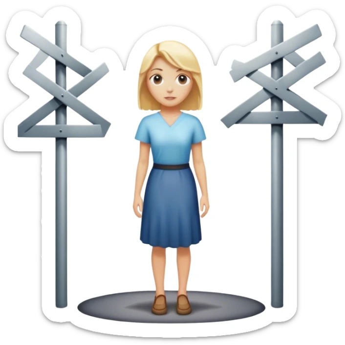 back of blonde woman stands In front at a crossroads between two paths—one illuminated, the other in shadow... scary and sunlight ... sticker