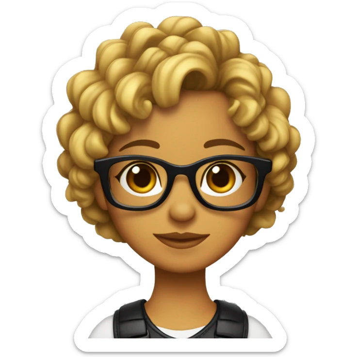 Chica con cabello rizado color negro, piel clara y que use lentes y sus ojos sean color negro también   sticker