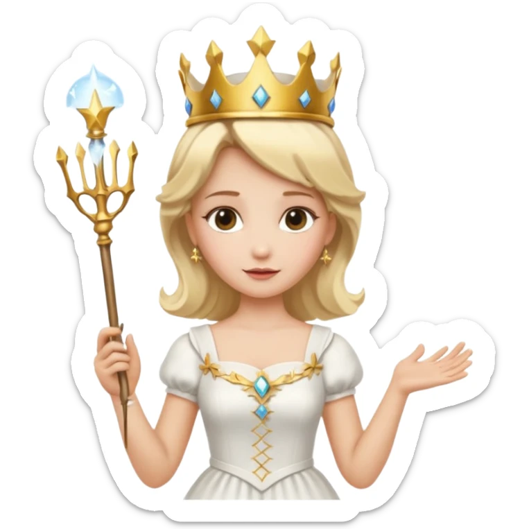 dorothy queen blonde hair, white dress with magic wand, and crown on head sticker