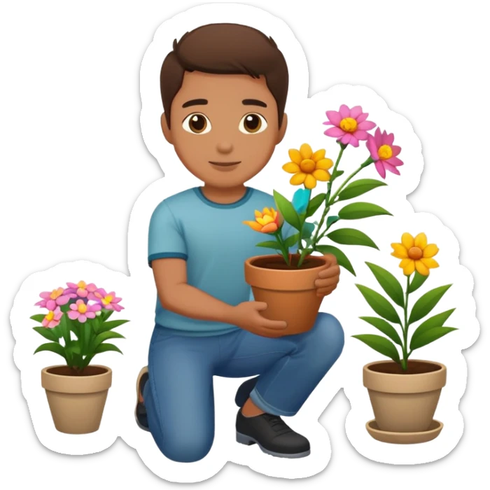 Mozes li mi napraviti emoji muskarca koji kleci i drzi pitar sa cvjecem sticker