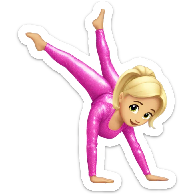 blonde hair girl do a handstand in pink glitter outfit sticker