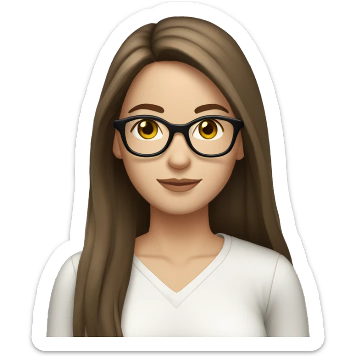 brown hair brown eyes long straight hair white skin woman glases sticker