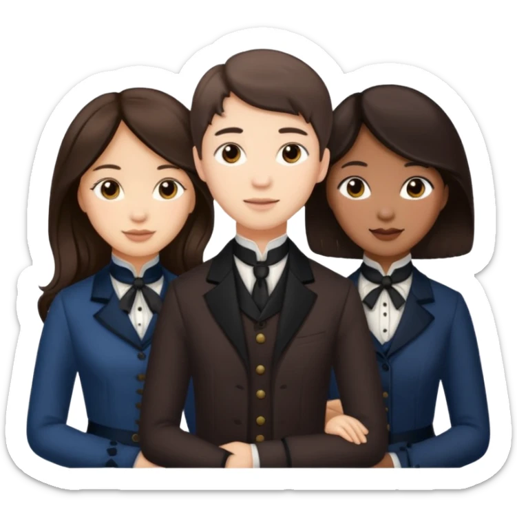 Three Victorian ghost best friends with dark brown hair  one Asian one Caucasian  one African American all beautiful  sticker
