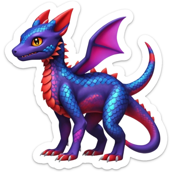 Cute Exotic Colorful Guilmon-Salandit-Umbreon-Fakémon-hybrid-creature (full body)  sticker