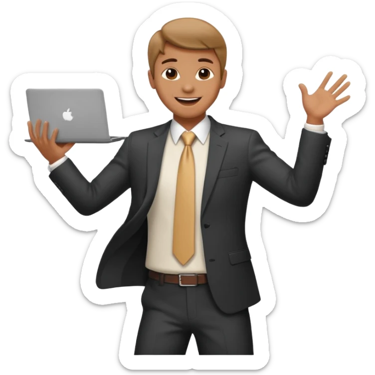 create a person emoji of Barcushake is the superpower name The mover & shaker who stays organised with a laptop dancing sticker