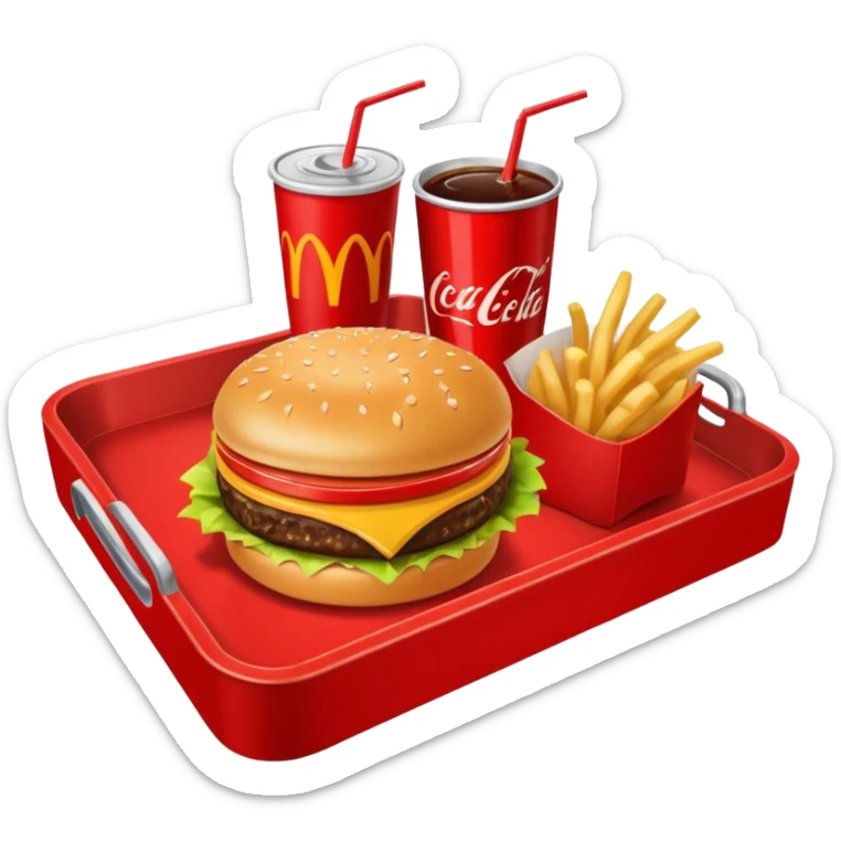 A McDonald’s meal consisting of a Big Mac, fries, and a coke, all on one red serving tray. sticker