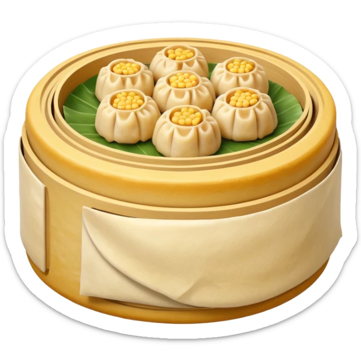 siu mai (a type of dim sum, just 1 cube of white color fish patty wrapped by yellow dough, leaving only the top part unwrapped, shape looks like short cylinder shape) sticker