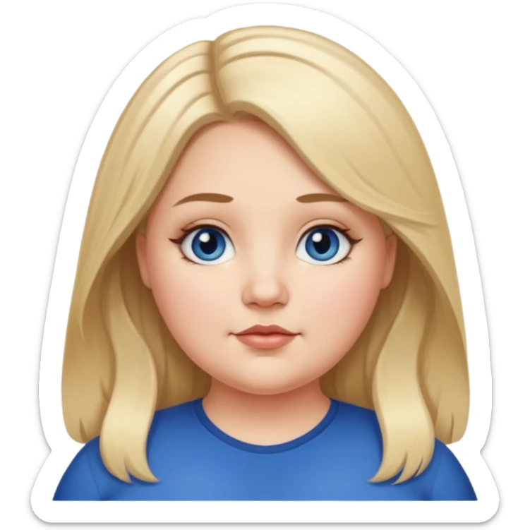 fat white girl long light brunette / blonder8 hair girl with darker roots in her hair middle part and dark blue eyes that's not really tan but not pale double chin sticker