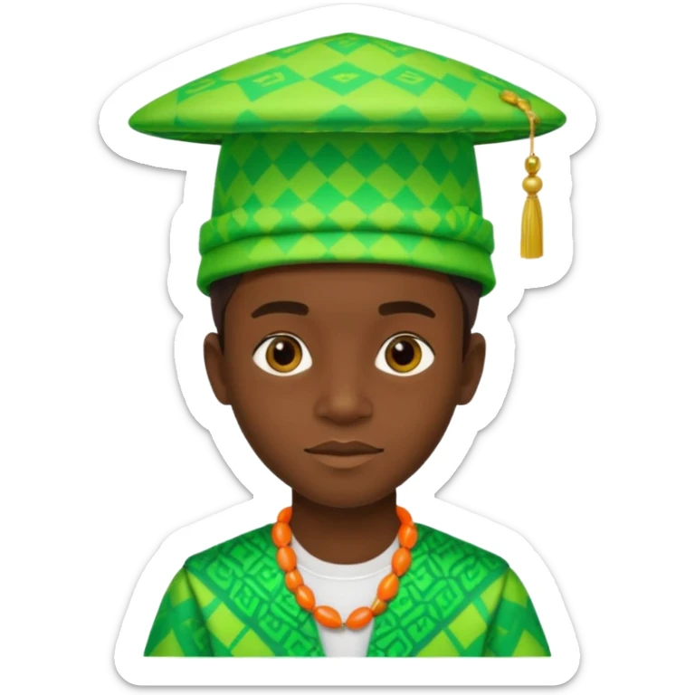 Create me an emoji of a beautiful cool Young Nigerian prince wearing a neon green gradient African patterns with a Nigerian-inspired hat sticker