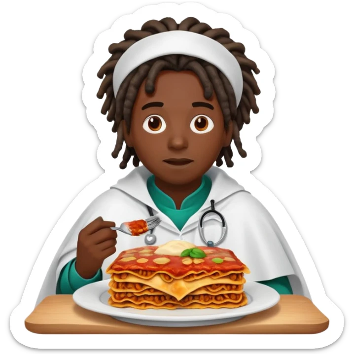  High fade black hair black skin Dreadlocks doctor and nigerian cape eating lasagna  sticker
