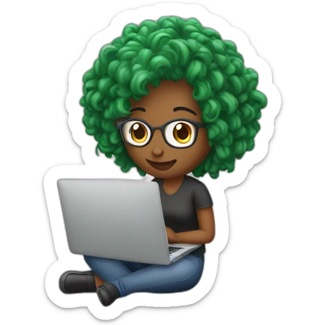 Female Graphic designer working in laptop having her hair in a pun sticker