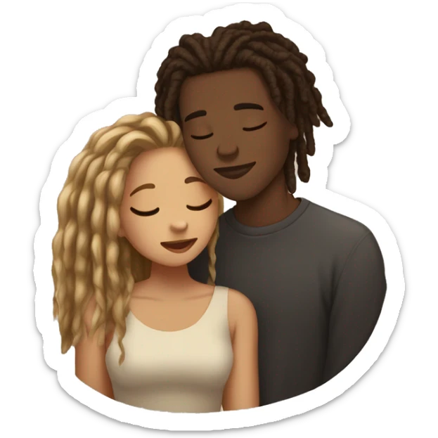 Brown skinned young man with dreadlocks and young woman with beige skin and straight dark blonde hair kissing. Closed eyes sticker