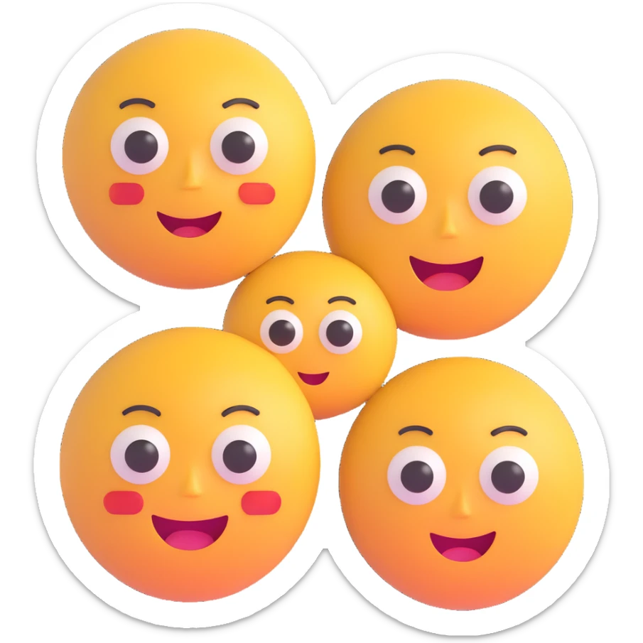 set of four clean digital style Discord bot emotes for OptiCore with #3498db as primary color showing happy, sad, thinking, and alert expressions sticker