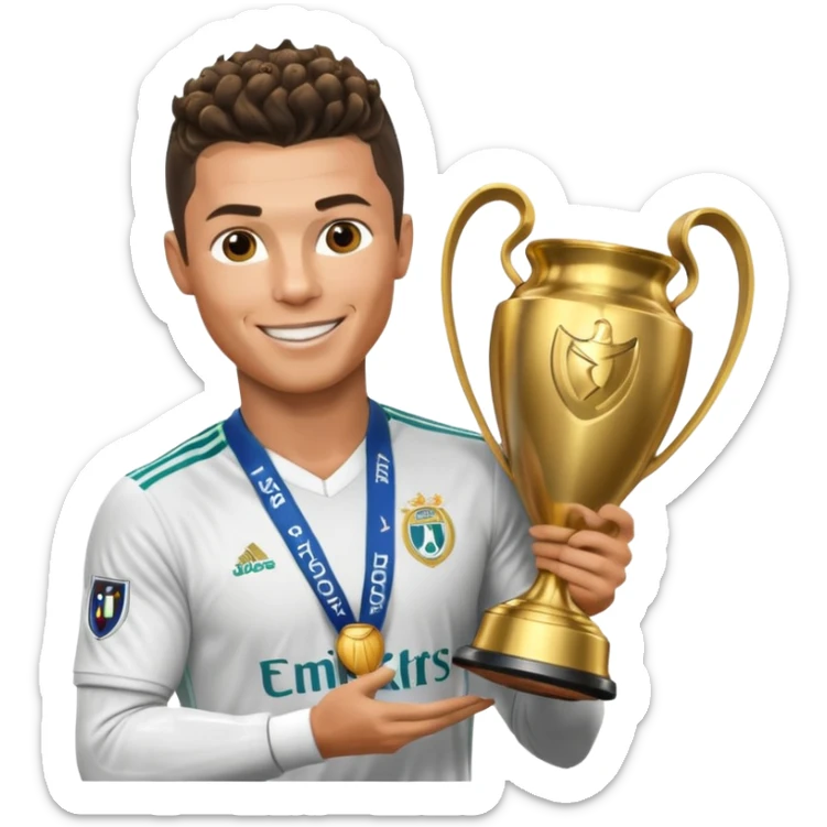 Cristiano Ronaldo holfing the champions league with noodle hair a bit longer noodle hair sticker