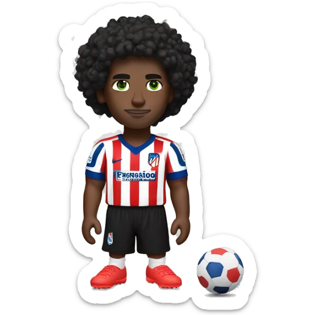 White man with green eyes and black curls Altético de madrid shirt and black shorts white white Nikes sticker