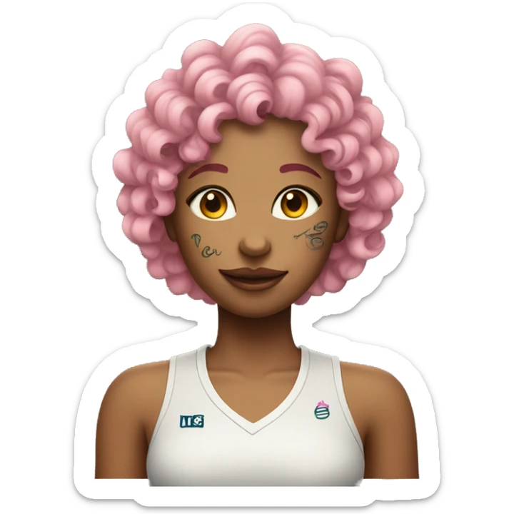 Tennis girl with pink curly hair and tattoos sticker