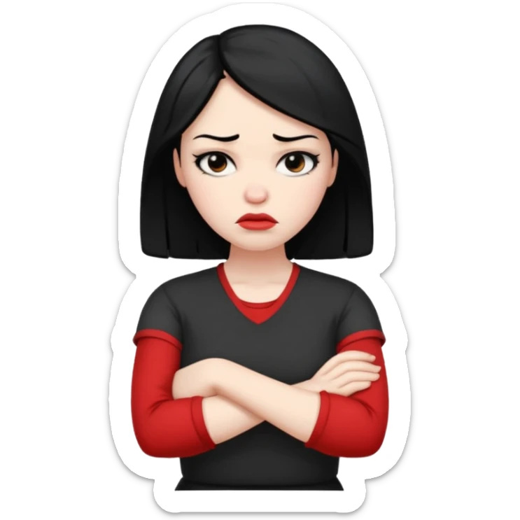 pouty/sad arms crossed emoji woman with black hair sticker