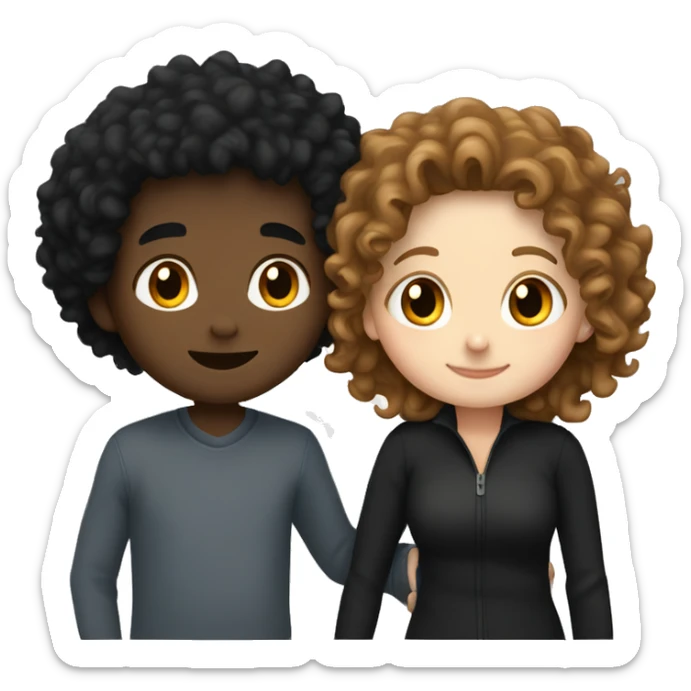white girl with curly hair hugging brown boy with black hair sticker