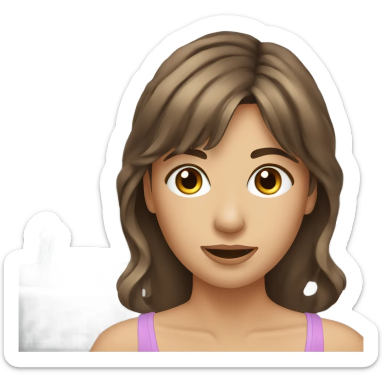 pretty woman washing face. With brown hair and waves, and bangs under the eyebrows sticker