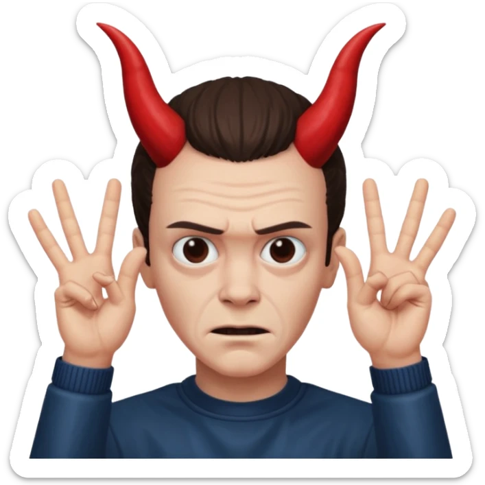 Eddie the freak from stranger things with his iconic hand sign over his head pretending to be the devil I think sticker