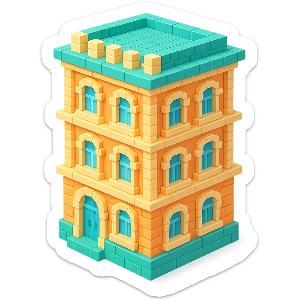 old Saint Petersburg building, classic architecture, ornate facade, pastel colors, isometric view sticker